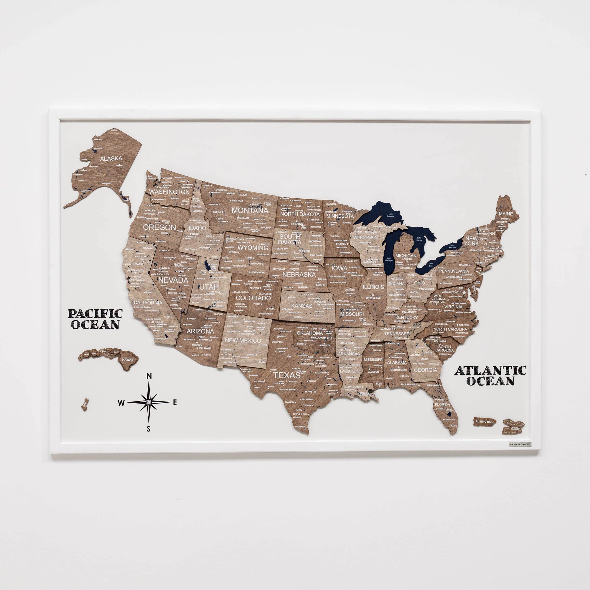Map of the United States with state names on a white background