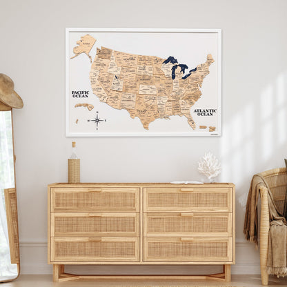 3D Wooden USA Map on Board Gold