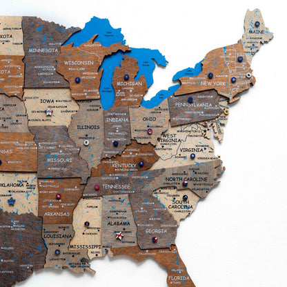usa wall map with pins
