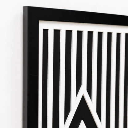 Black and white geometric design on a white background
