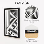 Decorative wall art panel with geometric pattern, fiberwood layers, and sawtooth hanger on a white background.