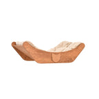 floating cat shelf bed in oak color with sleeping cat pillow