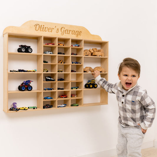 Wooden Wall-Mounted Toy Car Garage - Light