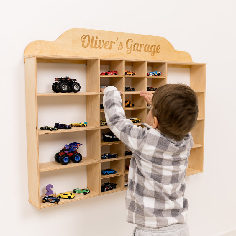 Wooden Wall-Mounted Toy Car Garage - Light