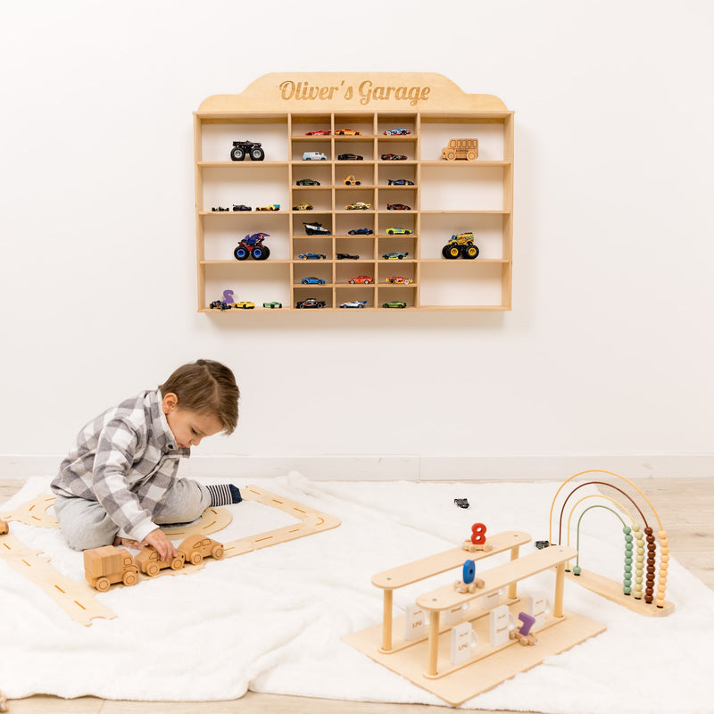 Wooden Wall-Mounted Toy Car Garage - Light
