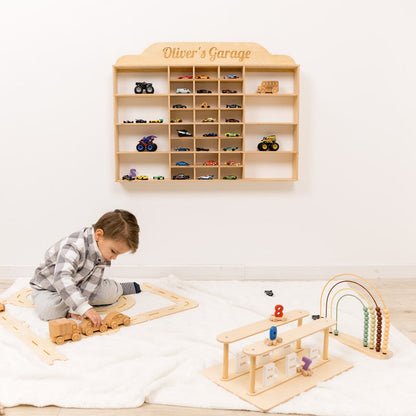 Wooden Wall-Mounted Toy Car Garage - Light