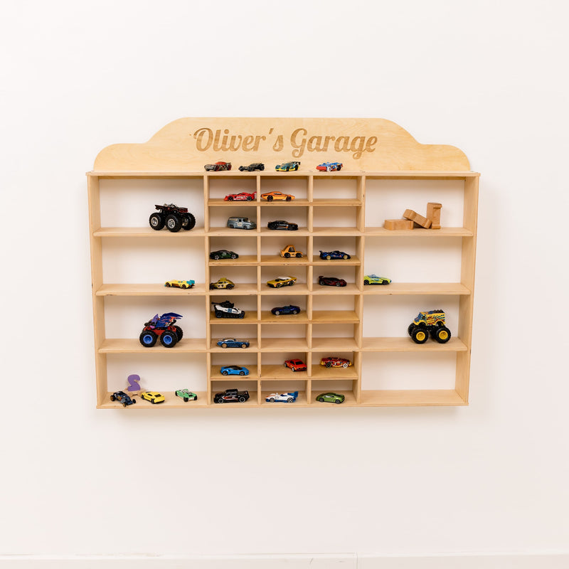 Wooden Wall-Mounted Toy Car Garage - Light