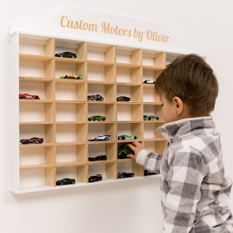 Wooden Wall-Mounted Toy Car Garage - White