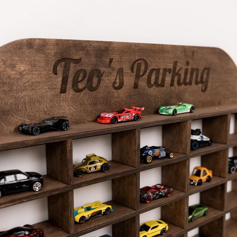 Wooden Wall-Mounted Toy Car Garage - Dark Walnut