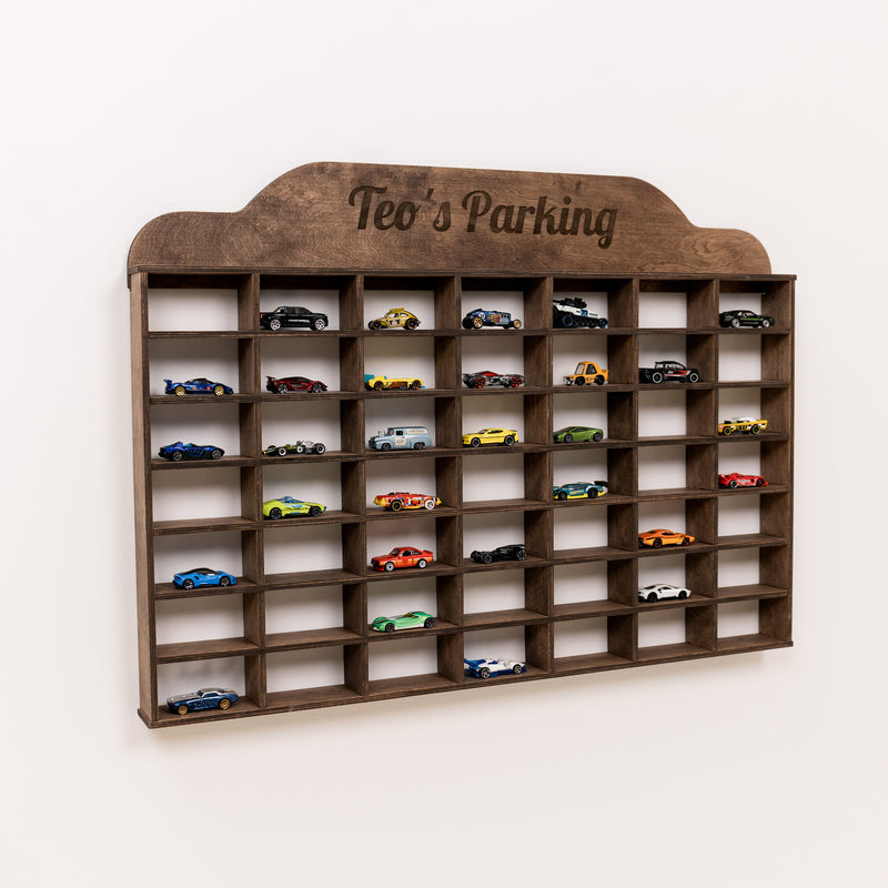 Wooden Wall-Mounted Toy Car Garage - Dark Walnut