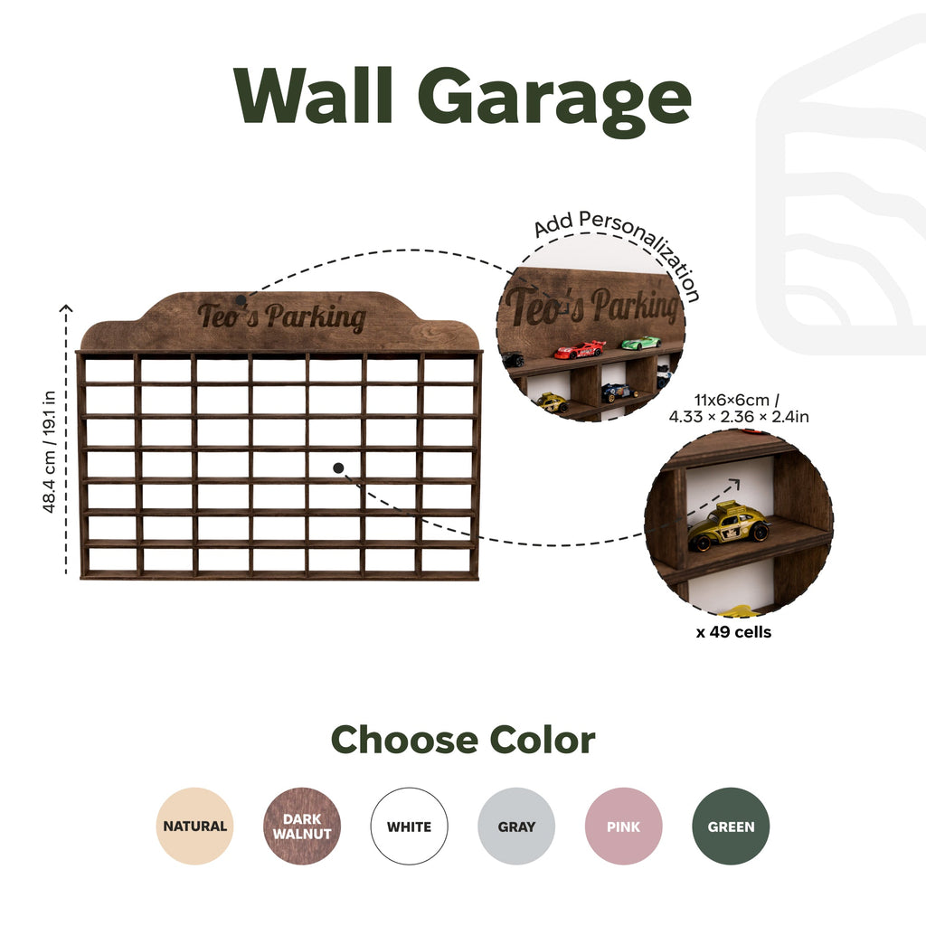 Wooden Wall-Mounted Toy Car Garage - Dark Walnut
