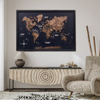 3D Wooden Panel World Map Dark Walnut