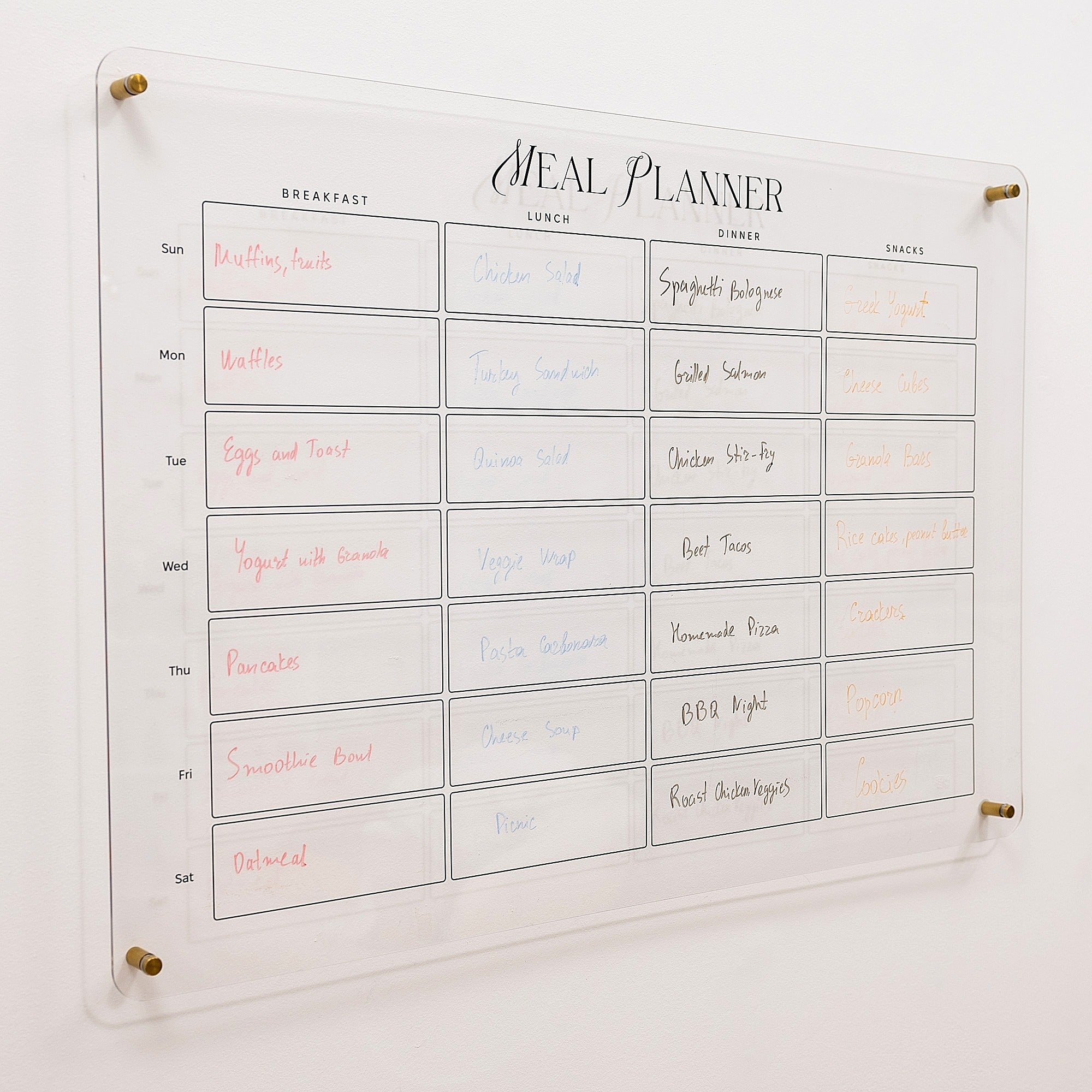 Acrylic Wall Weekly Meal Planner