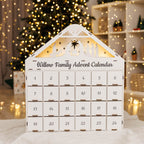 Willow Family Advent Calendar with Christmas tree and decorations in the background