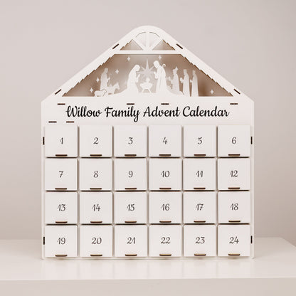 Willow Family Advent Calendar with silhouette designs on a plain background