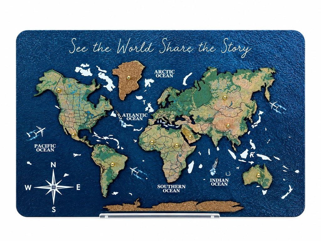 Mini Cork World Map Physical with Pins (B2B)