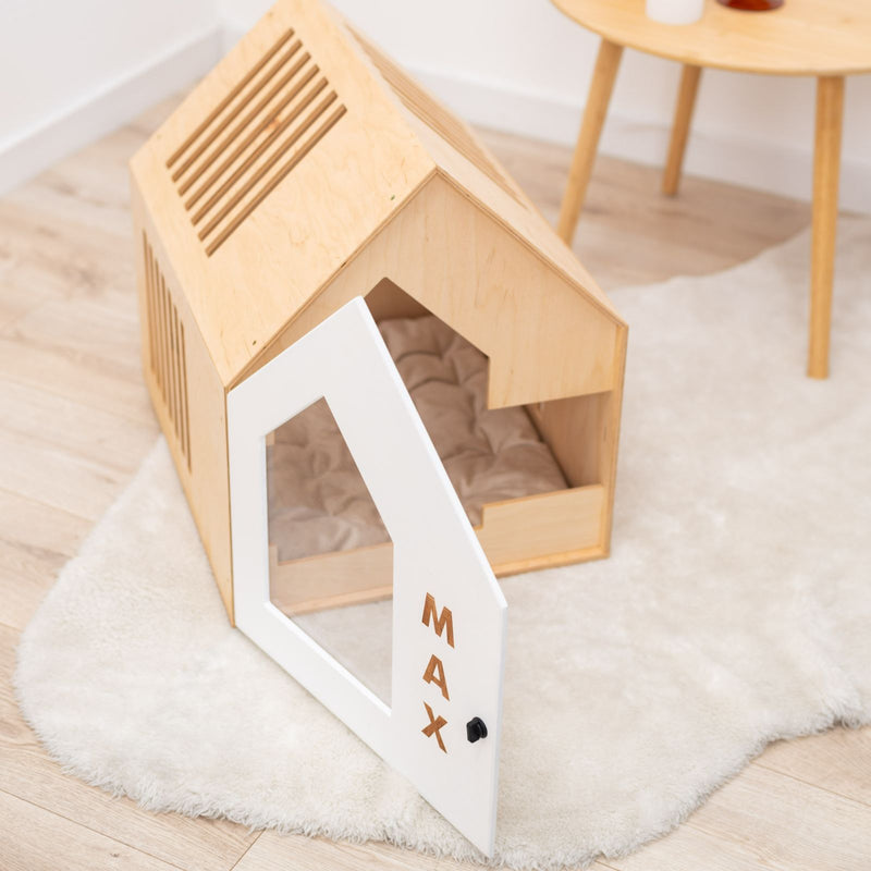 Booth-Style Wooden Dog House - White