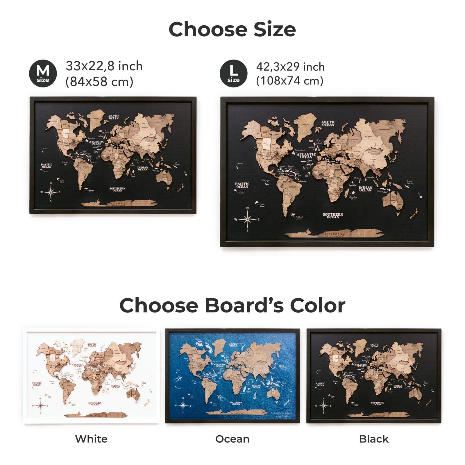 3D Wooden Panel World Map Multicolor