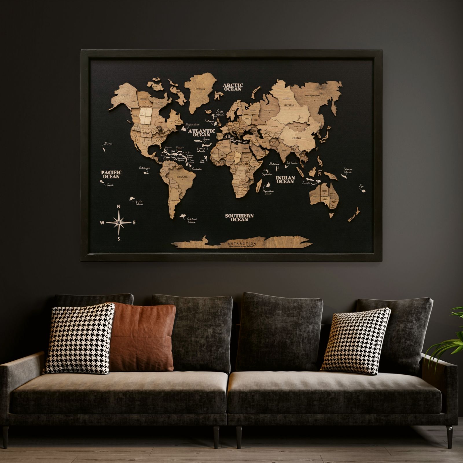3D Wooden Panel World Map Terra