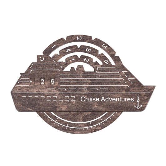 Travel Tracker Cruise Liner 3D Colored Wooden World Map - Dark Walnut