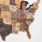 Wooden 3d Map of USA - Multicolor