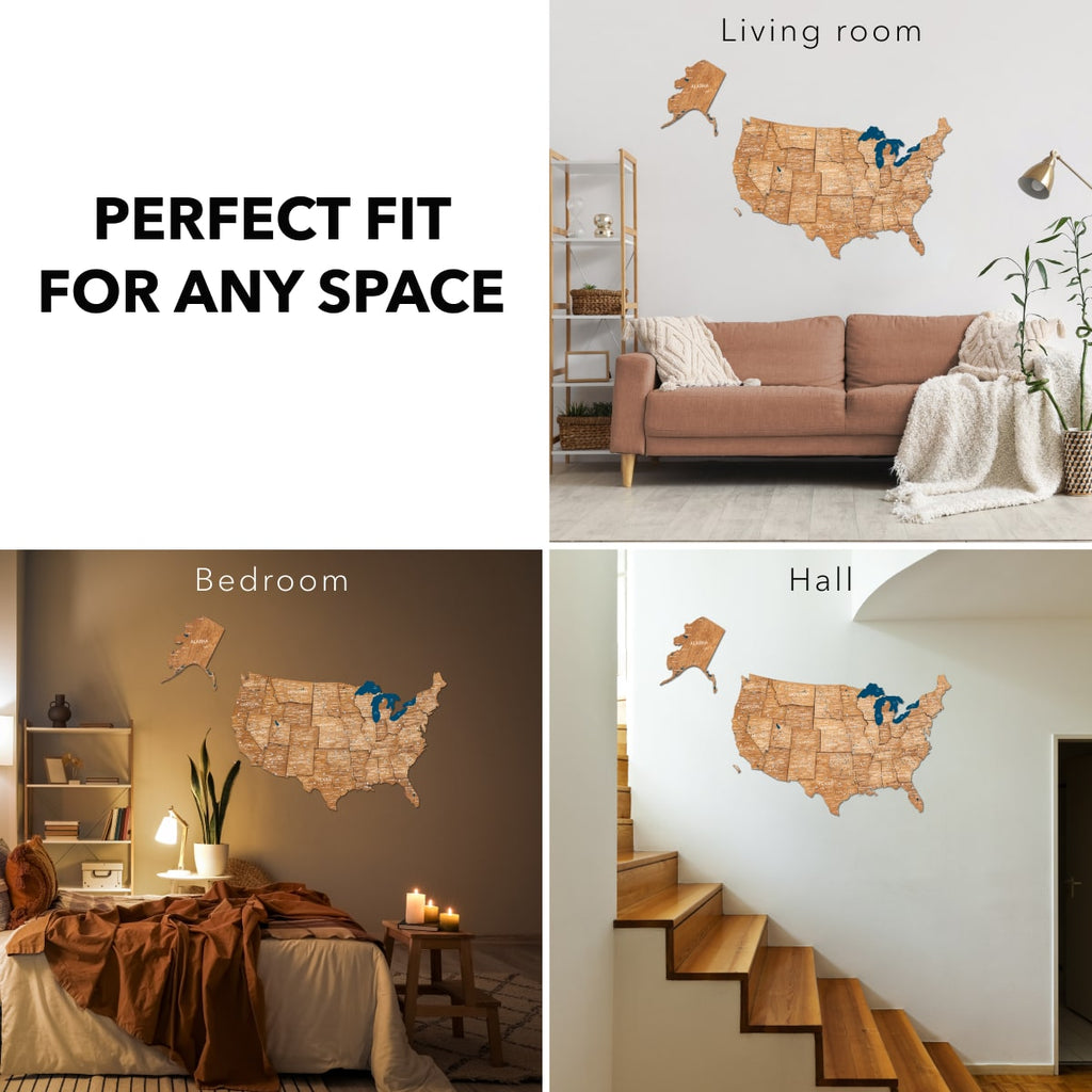 Дерев'яна 3D-мапа США - дуб