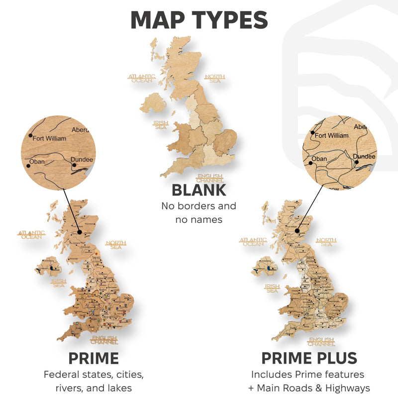3D Wooden Map of the United Kingdom - Gold