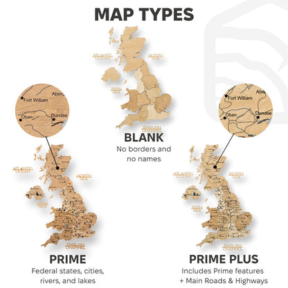 3D Wooden Map of the United Kingdom - Gold