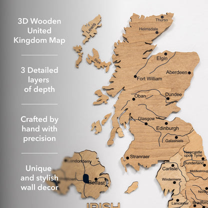 3D Wooden Map of the United Kingdom - Gold