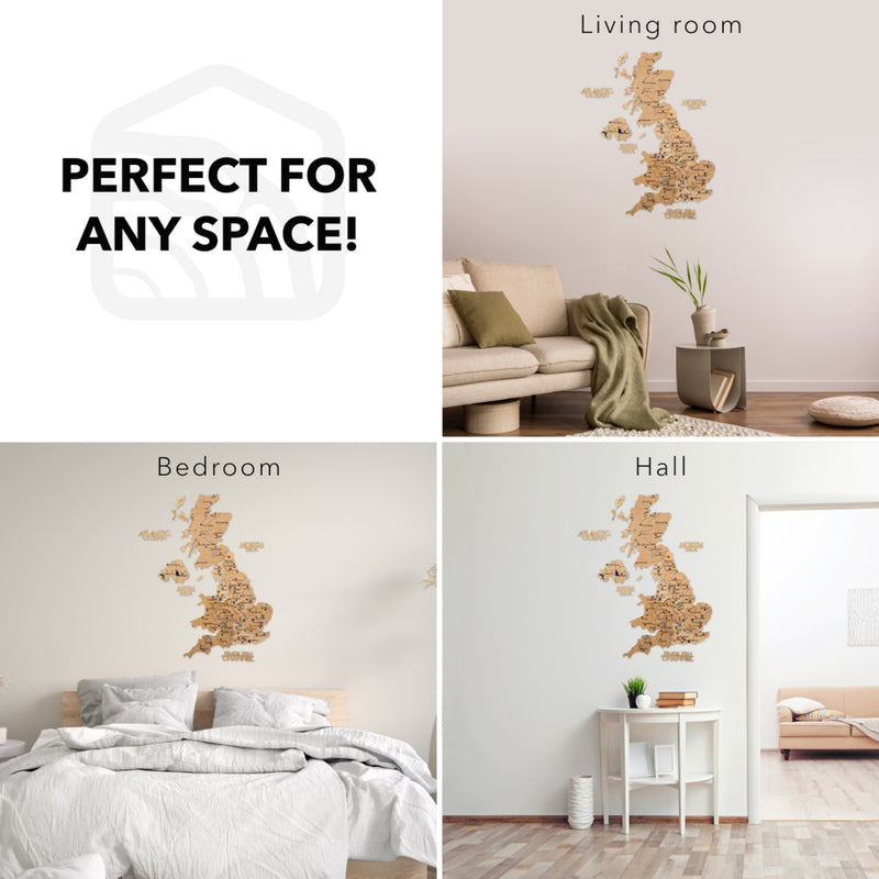 3D Wooden Map of the United Kingdom - Gold