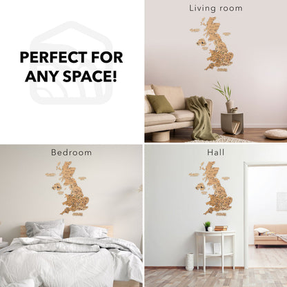 3D Wooden Map of the United Kingdom - Gold