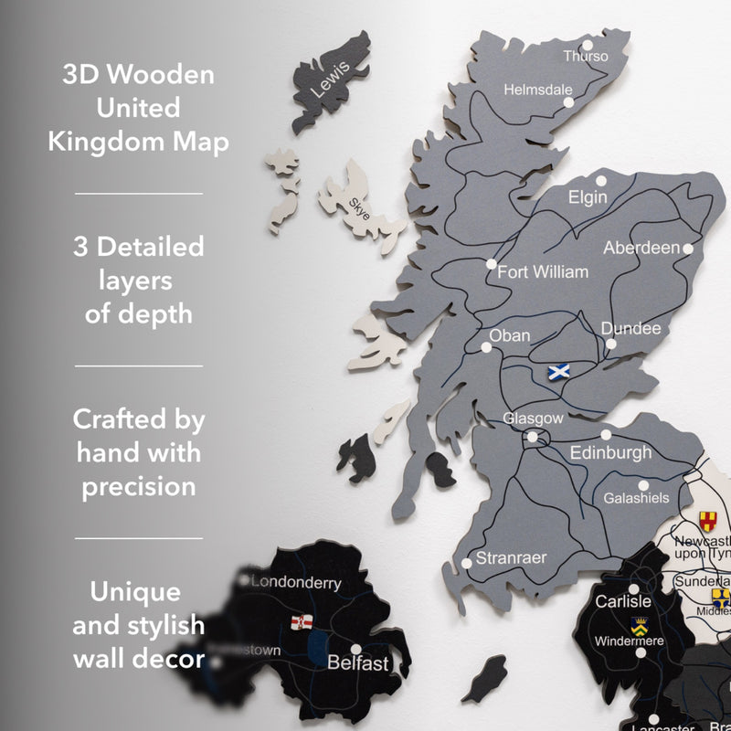 3D Wooden Map of the United Kingdom - Nordik