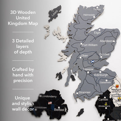 3D Wooden Map of the United Kingdom - Nordik