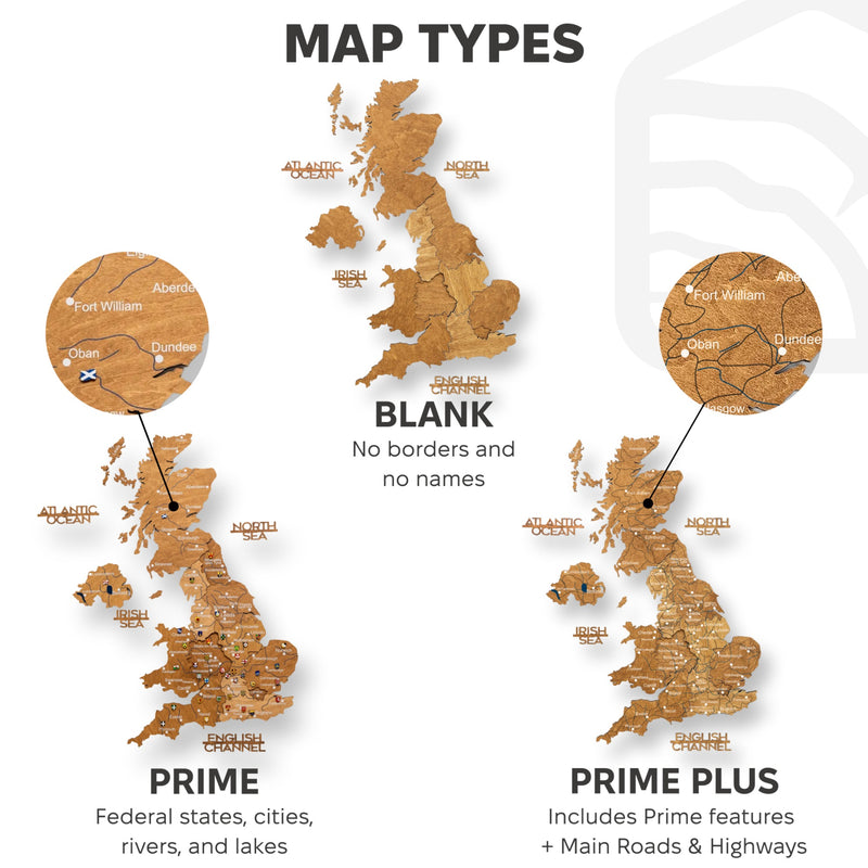 3D Wooden Map of the United Kingdom - Oak