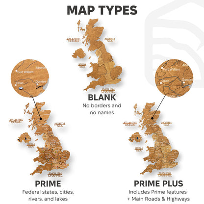 3D Wooden Map of the United Kingdom - Oak