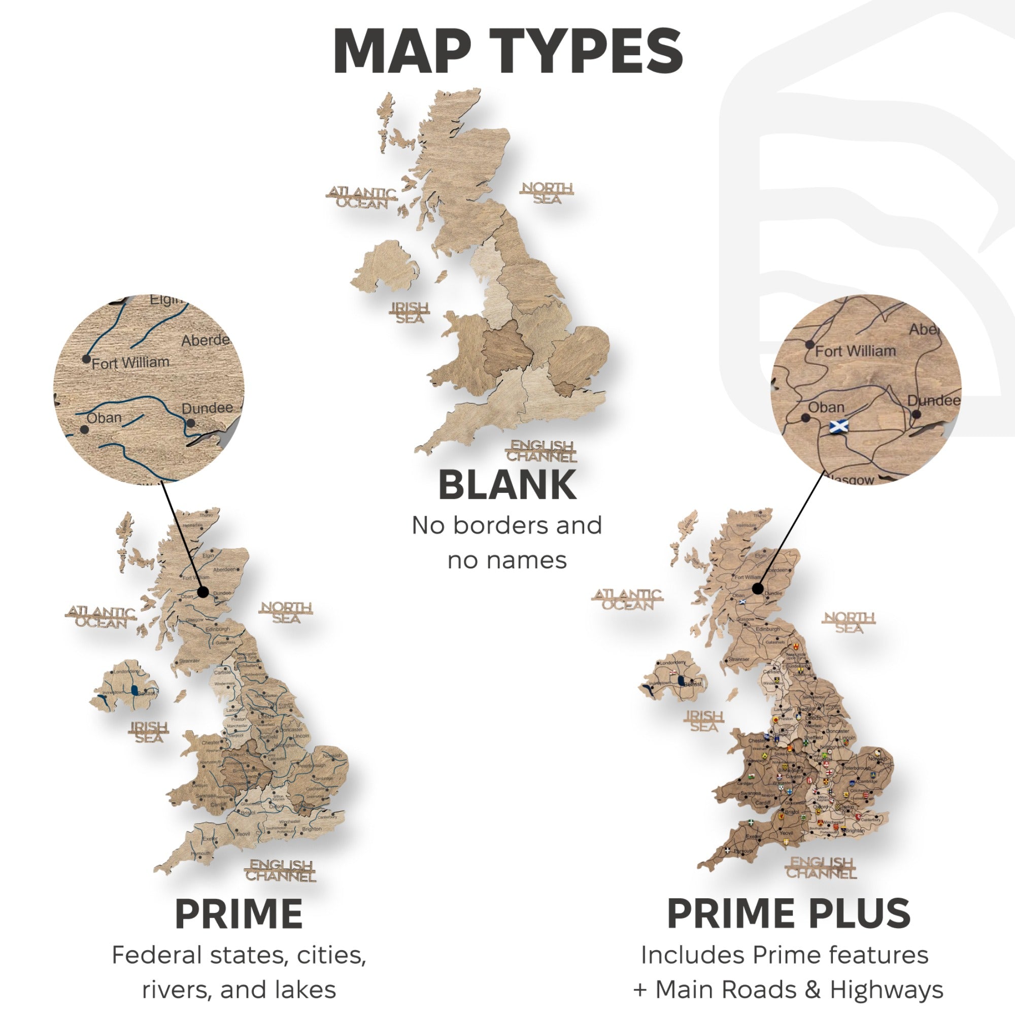 3D Wooden Map of the United Kingdom - Terra