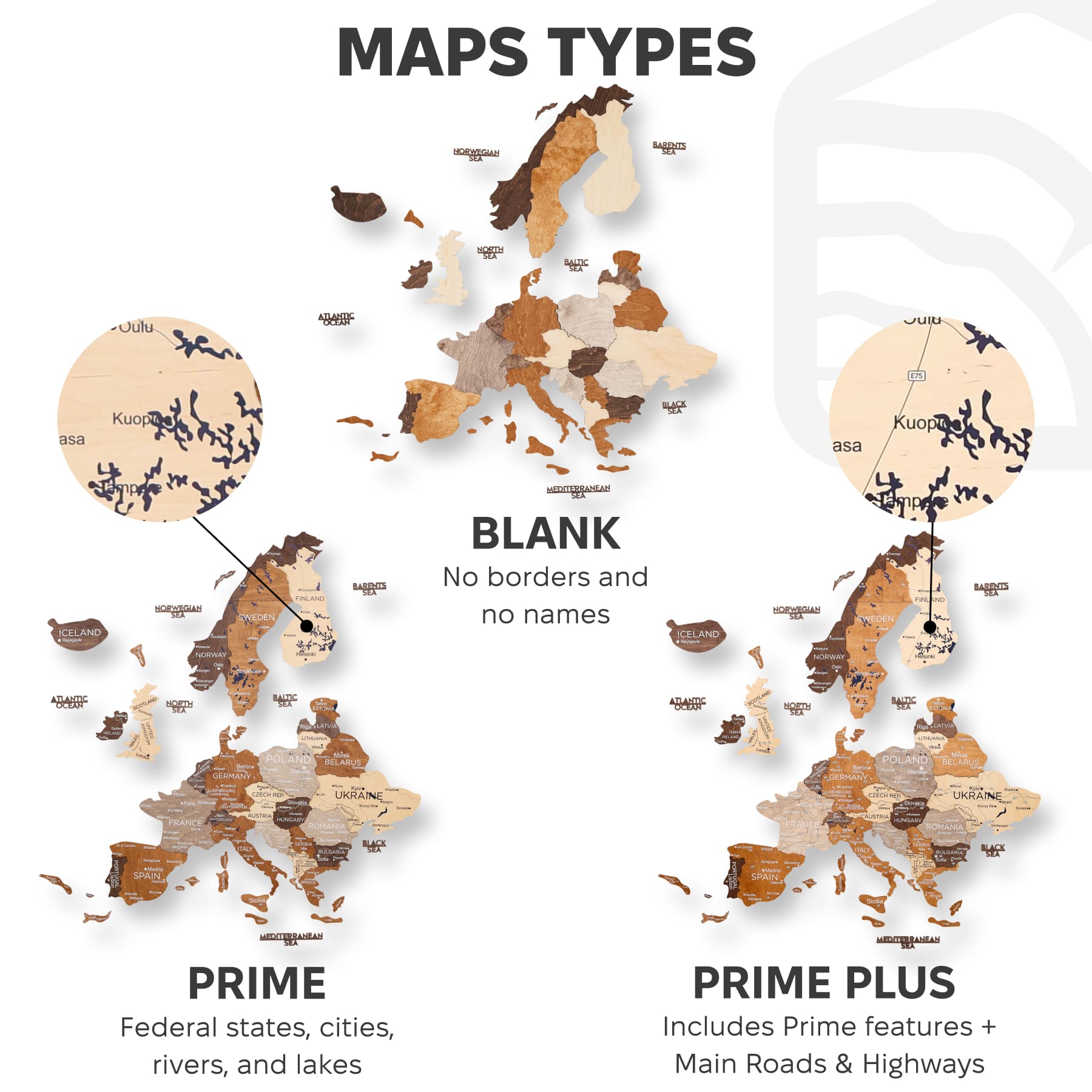 Comparison of different map types on a white background