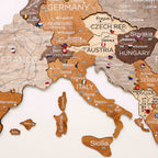 Map of Europe with wooden cutout shapes of countries