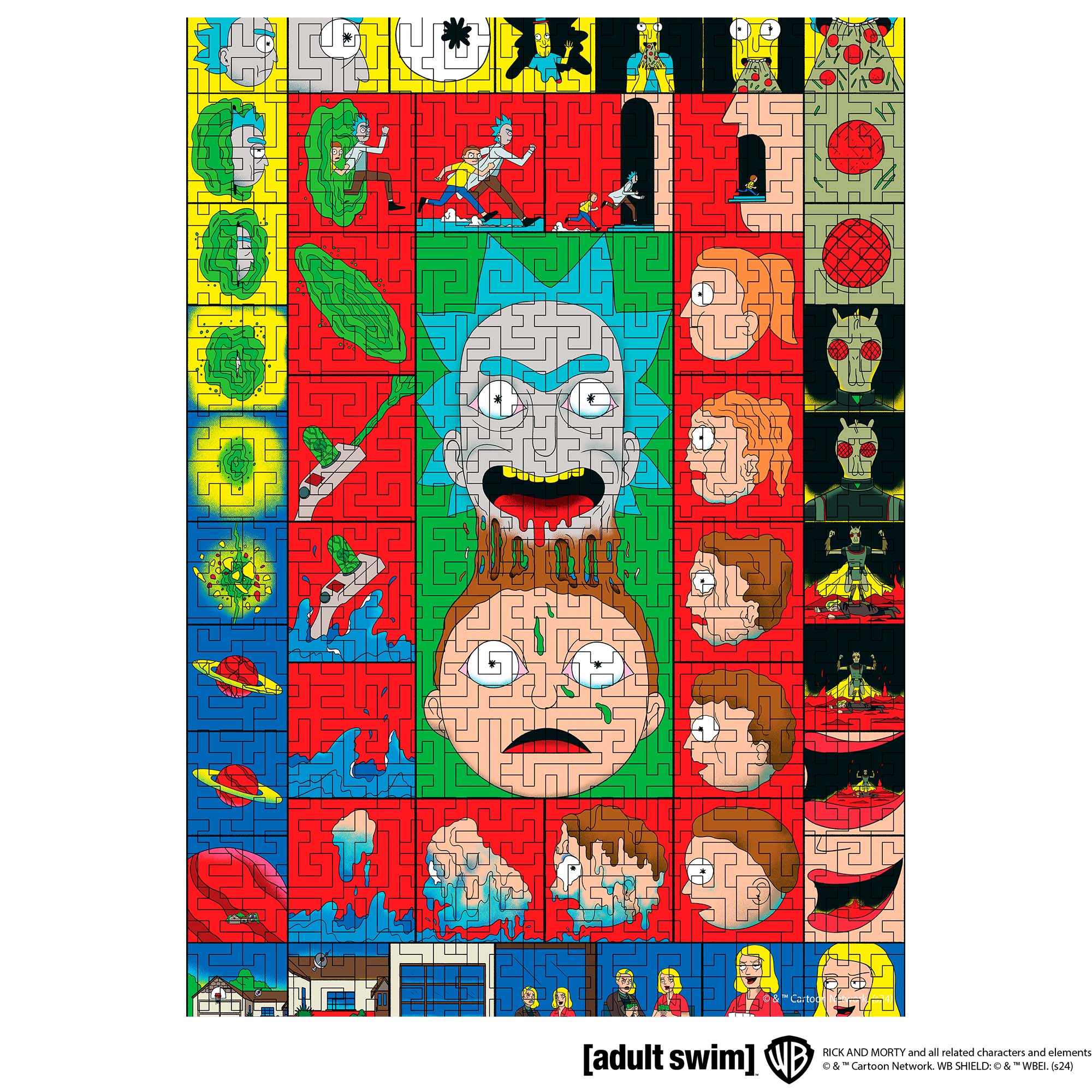 Wooden jigsaw maze puzzle Rick&Morty™ Multiverse in Colors