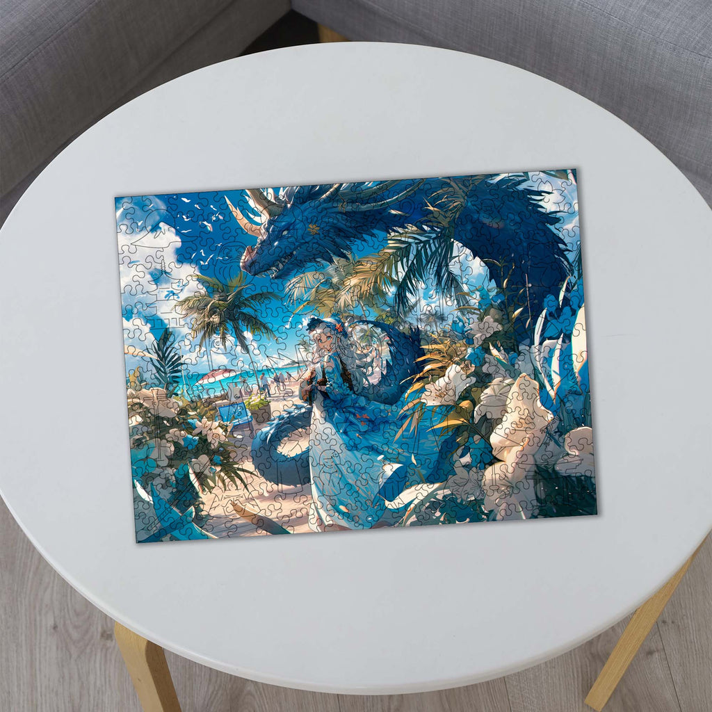 Wooden Jigsaw Puzzle Anime Blue Dragon and Girl