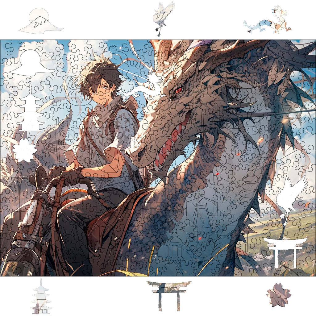 Wooden Jigsaw Puzzle Anime Boy Riding Dragon