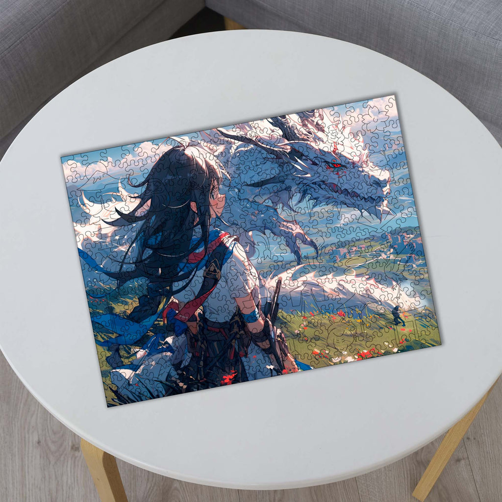 Wooden Jigsaw Puzzle Anime Fantasy with Flowers