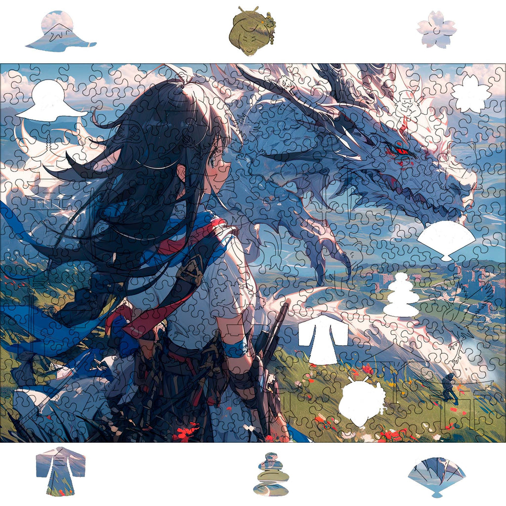 Wooden Jigsaw Puzzle Anime Fantasy with Flowers