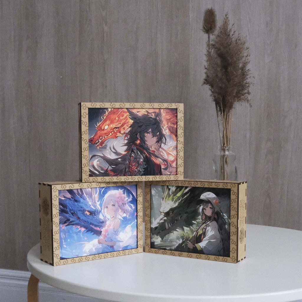 Wooden Jigsaw Puzzle Anime Fire Dragon Warrior
