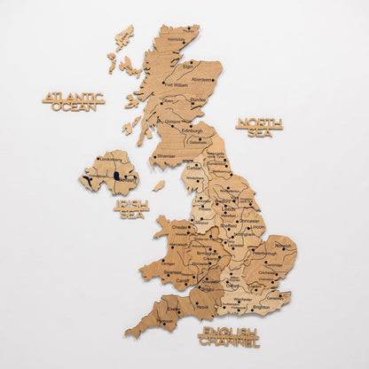 3D Wooden Map of the United Kingdom - Gold