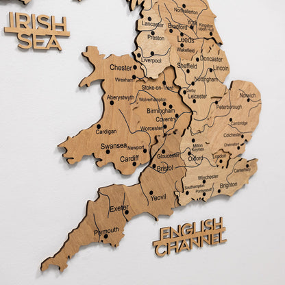 3D Wooden Map of the United Kingdom - Gold