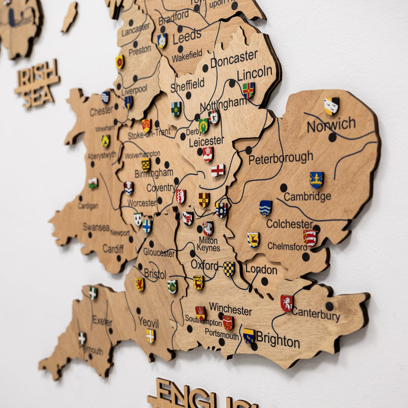 3D Wooden Map of the United Kingdom - Gold