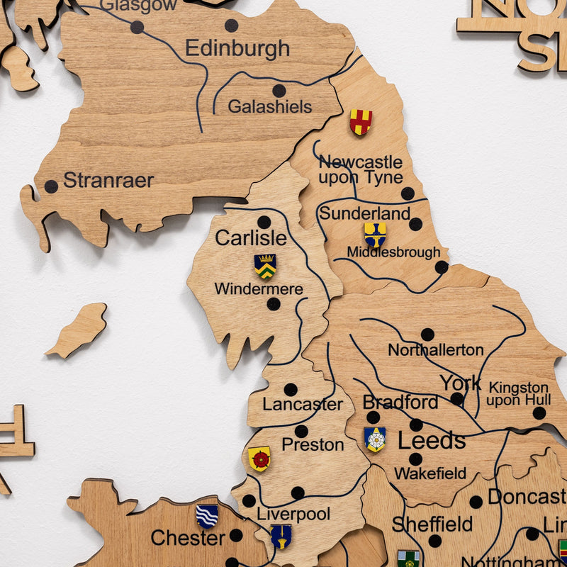 3D Wooden Map of the United Kingdom - Gold