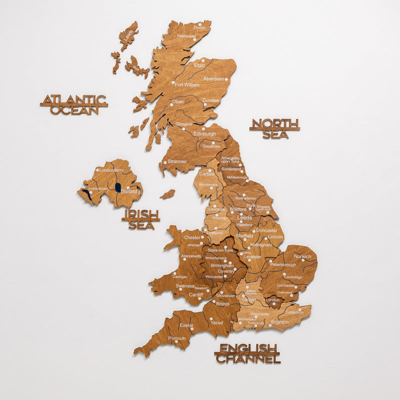3D Wooden Map of the United Kingdom - Oak