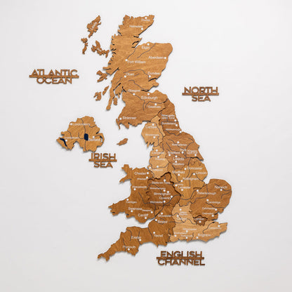 3D Wooden Map of the United Kingdom - Oak